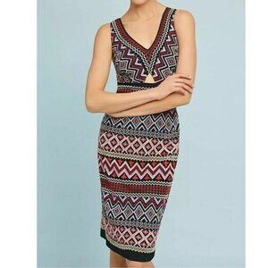 Anthropologie Boho Mini Dress 4 Sleeveless V-Neck Embroidered Knit Bodycon